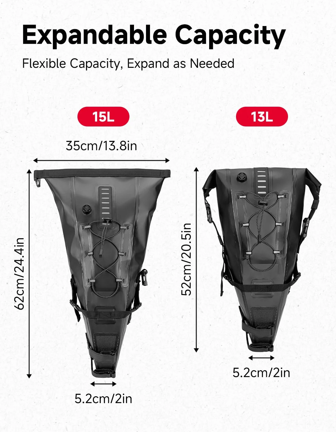 Bolsa para sillín de bicicleta KEMIMOTO 15L, 100% impermeable, bolsa para sillín de bicicleta, bolsa para asiento de bicicleta, bolsa para sillín de bicicleta para bicicleta eléctrica y MTB, con
