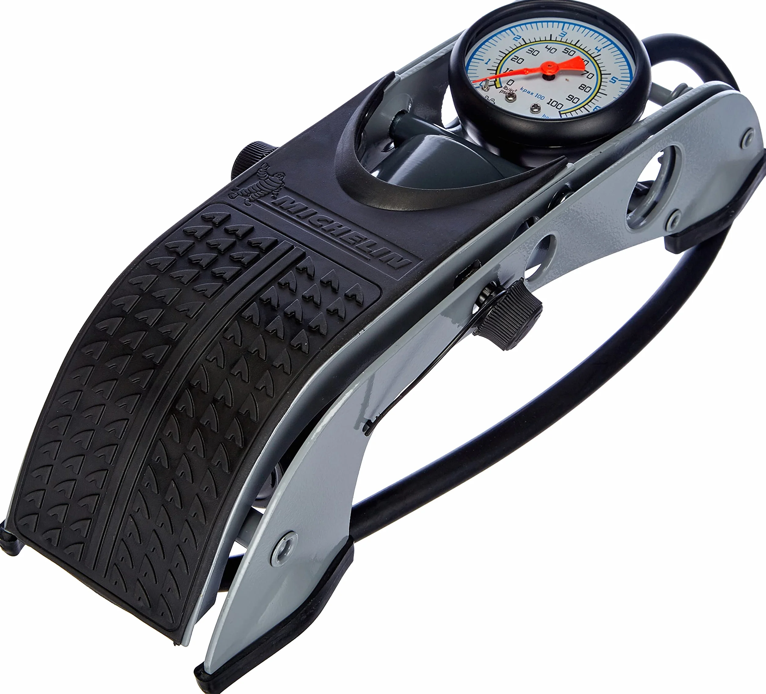 MICHELIN 009501 Bomba de Pie con Manómetro Analógico – 7 Bares, Manguera Flexible de 80 cm – Inflador de Alta Presión para Bicicleta, Moto, Coche, Autocaravana, Furgonetas, SUV, 4x4 – Robusta