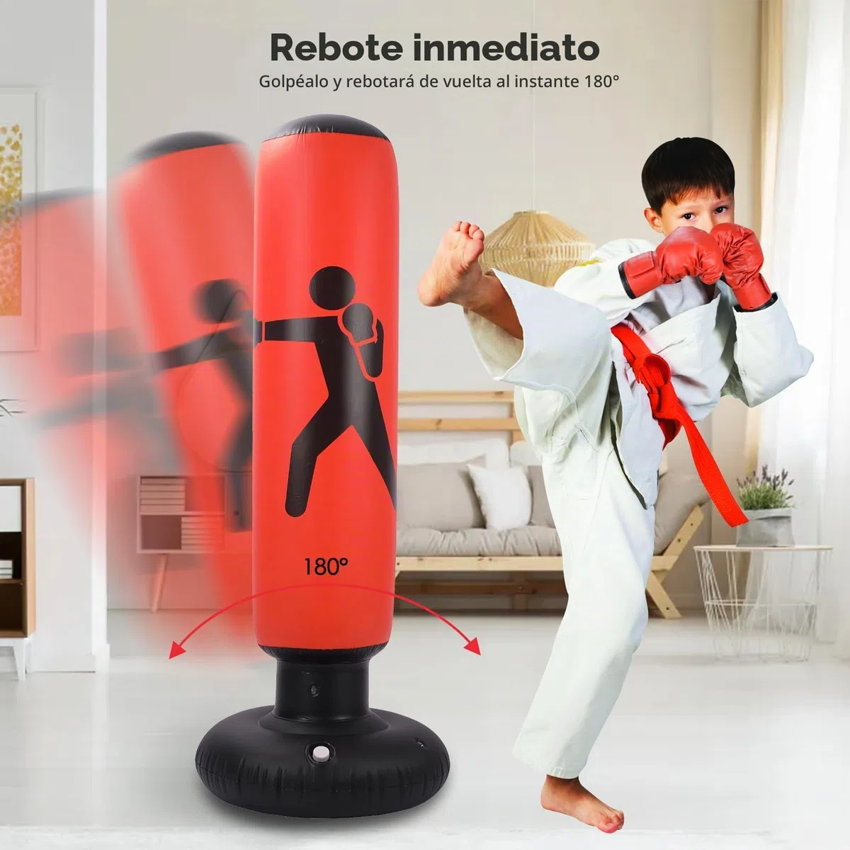 Saco de Boxeo Hinchable para Niños - 160 cm de Pie Con Bomba de Aire y Guantes para Karate, Kickboxing