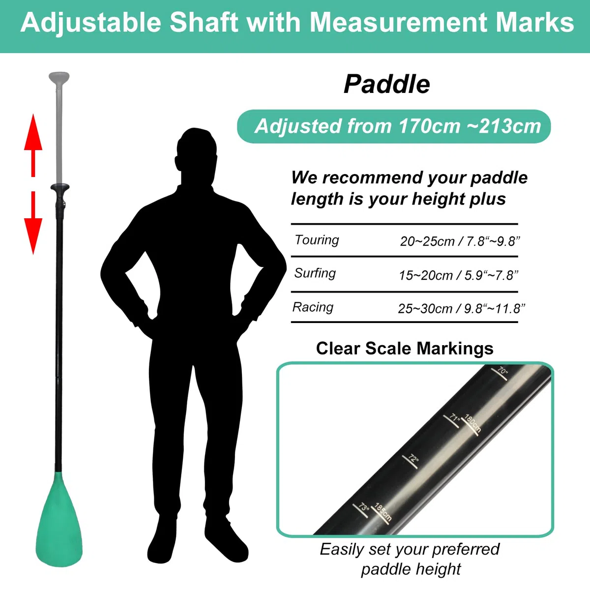 BeGrit Remo Paddle Surf 2 en 1 Remo Kayak Aluminio 4 Piezas Remo Doble Paddle Surf Ajustable Pala Sup Desmontable Set Accesorios Pala Padel Surf para Canoa Board Hinchable