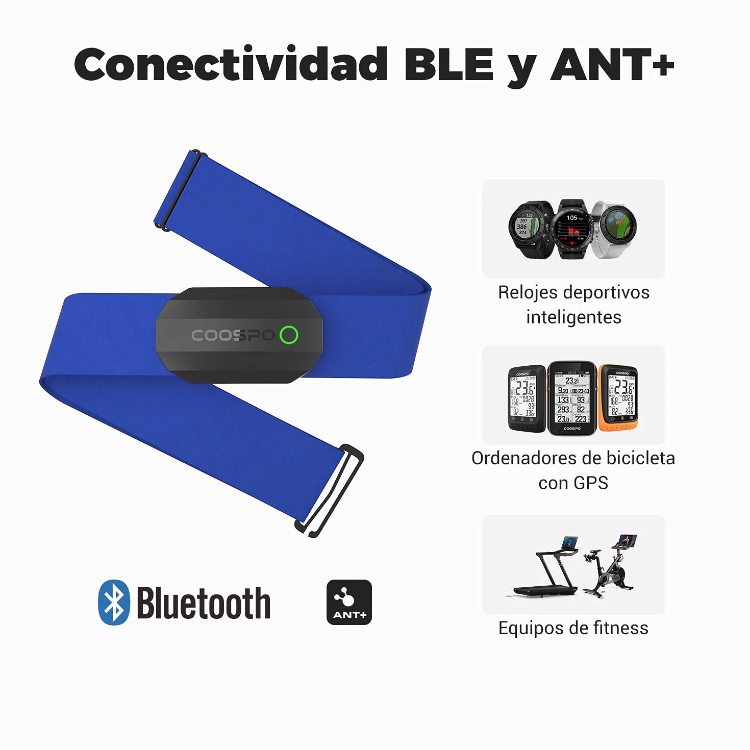 COOSPO H808S Monitor de Frecuencia Cardíaca Bluetooth Ant+ para Deportes