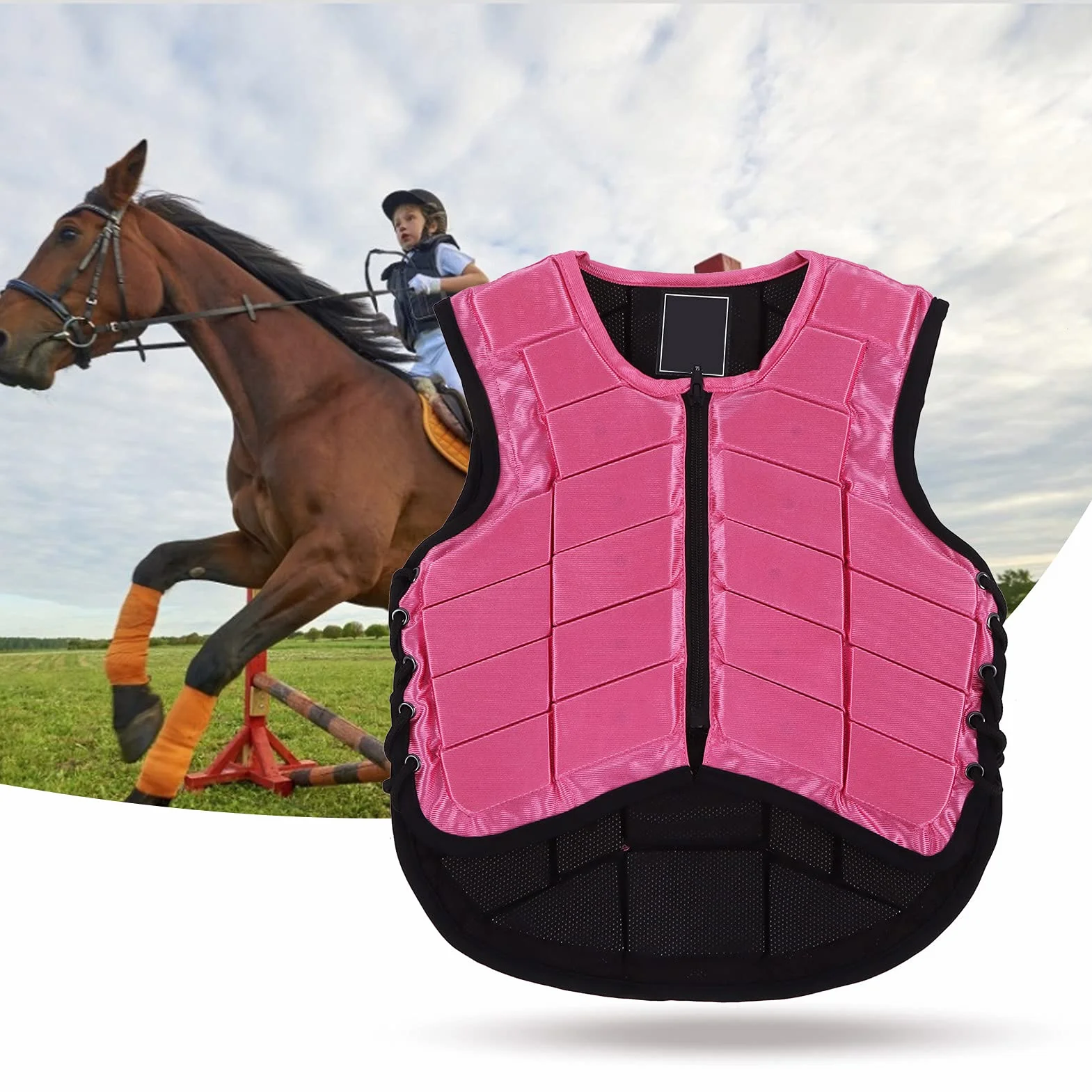 Chaleco ecuestre acolchado de espuma para niños, equipo de protección para equitación, color rosa