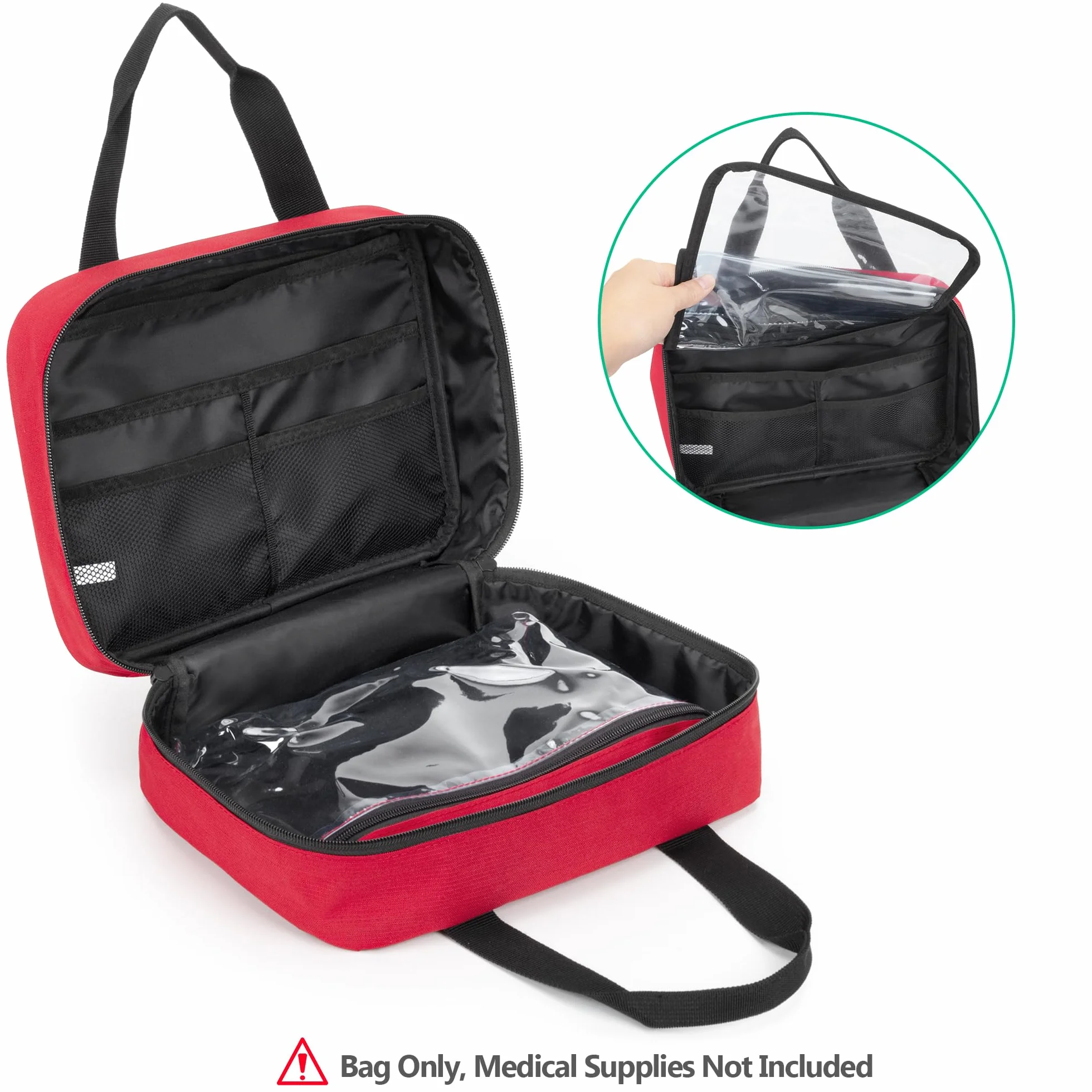 CURMIO Bolsa de Primeros Auxilios, Botiquín de Emergencia para Senderismo, Acampada, Coche, Viajes, Hogar y Exteriores, Bolsa Médica Vacía, Rojo