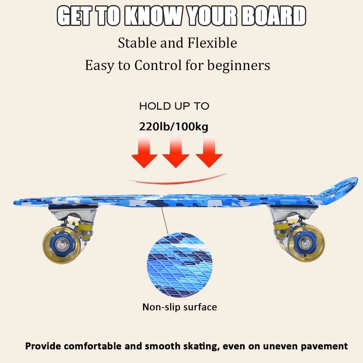 ERNAN Skateboard Complete 22 Inch Mini Cruiser, Rodamientos ABEC-7 y Ruedas 78A PU - para Niños, Adultos, Principiantes con Ruedas Light Up Complete Skateboard (Deep Purple)