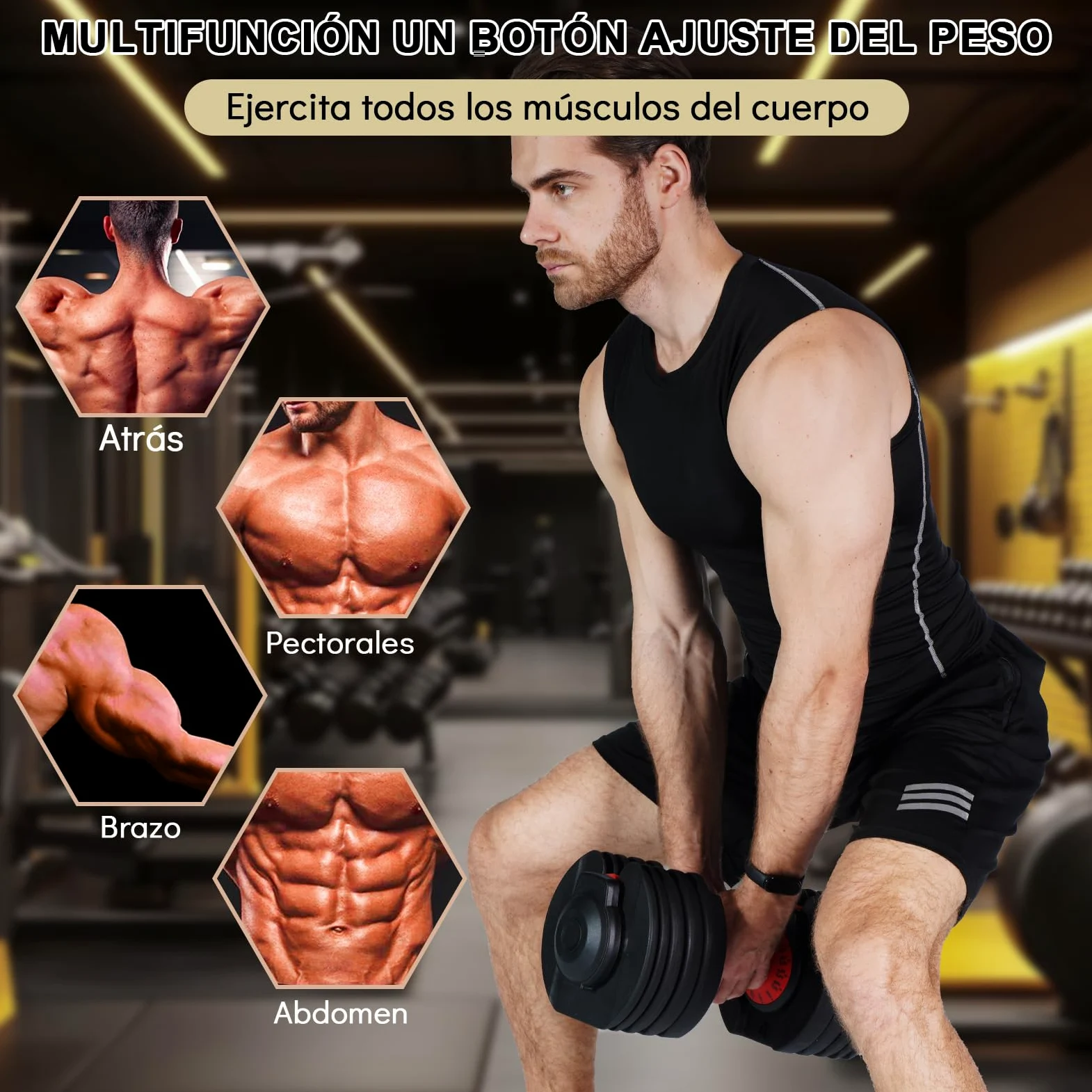 48kg Mancuerna Ajustable,Pesas y Mancuernas,Mancuerna Cortas Ajustables,15 Niveles de Peso,Ajuste Rápido Ajuste Con Una Sola Pulsación,Juego de Mancuernas con Discos de Pesas (Dos 48kg)