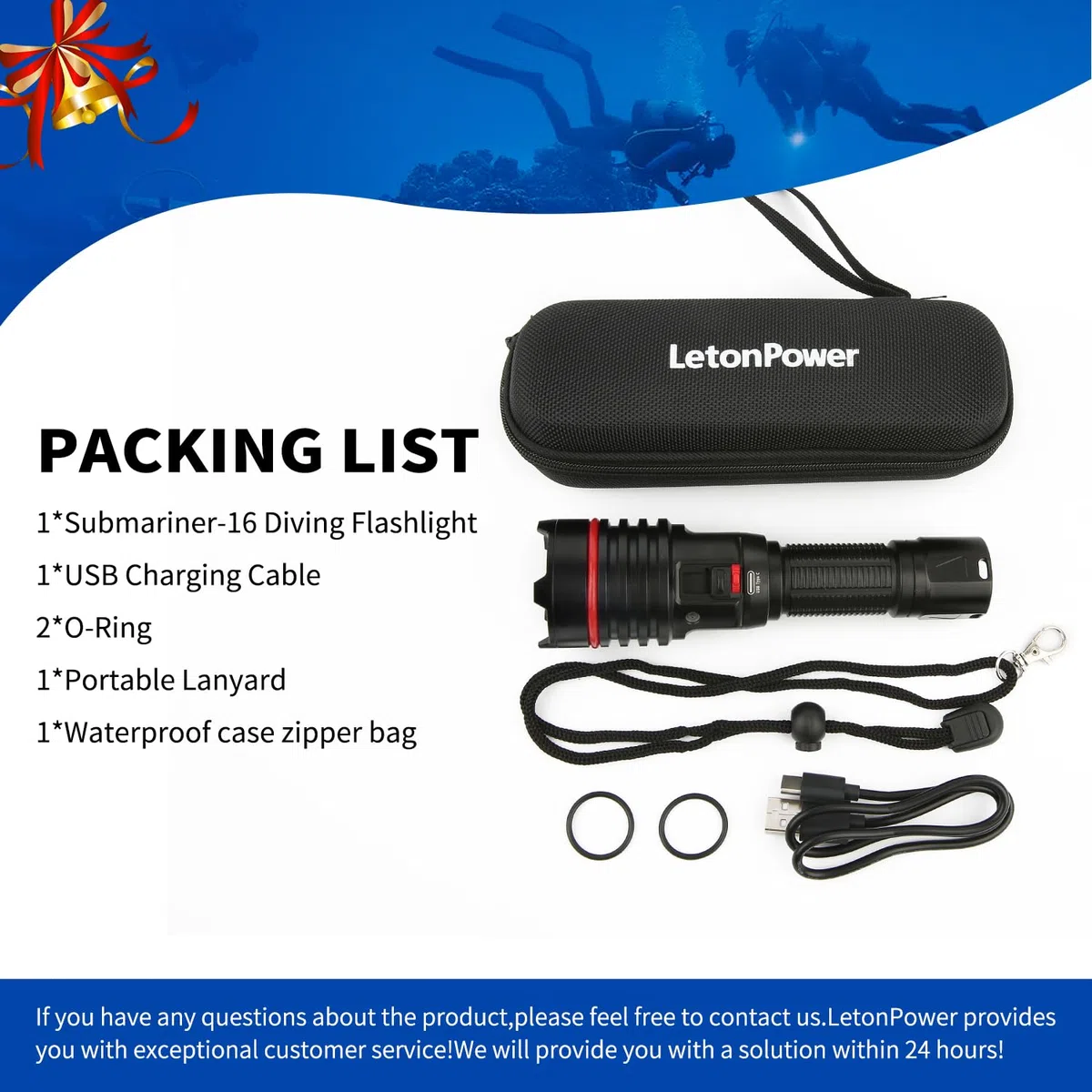 Linterna de Buceo Profesional, 2000 Lúmenes, 100m, Carga USB-C, Ideal para Deportes Subacuáticos