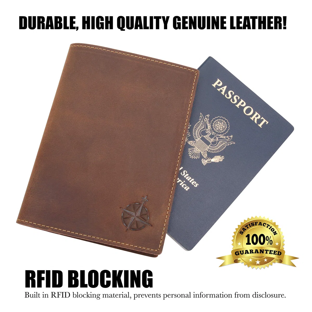 WANDERINGS Cartera de Viaje de Piel con Tarjetero para Pasaporte - 11 x 14 cm - Funda de Piel auténtica con Bloqueo RFID para Hombre y Mujer - Cartera Plegable para pasaportes
