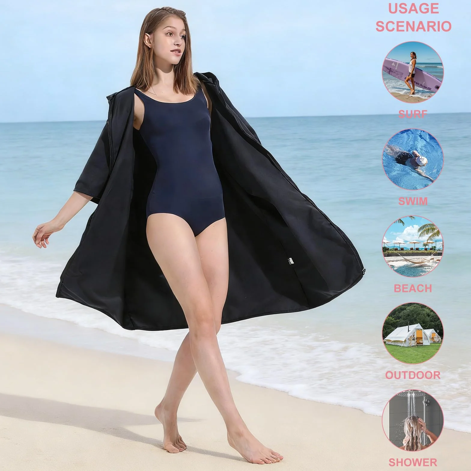 Pahajim Poncho Surf Adulto Toalla Microfibra Grande Albornoz de Secado Rápido Cambiador Playa para Surf,Natación,Deportes Acuáticos