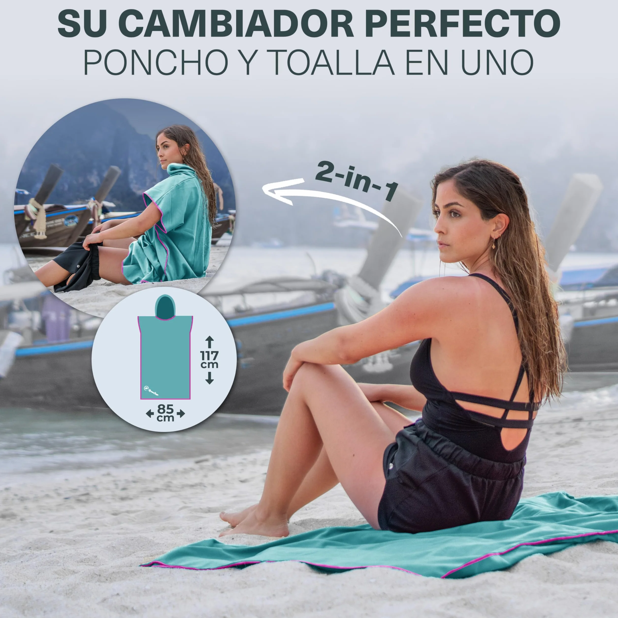NirvanaShape Toalla Poncho 2 en 1 de Microfibra para Adultos – Albornoz de Secado Rápido y Ayuda para Cambiarse, Ideal para Viaje, Surf, Camping, Sauna y Playa