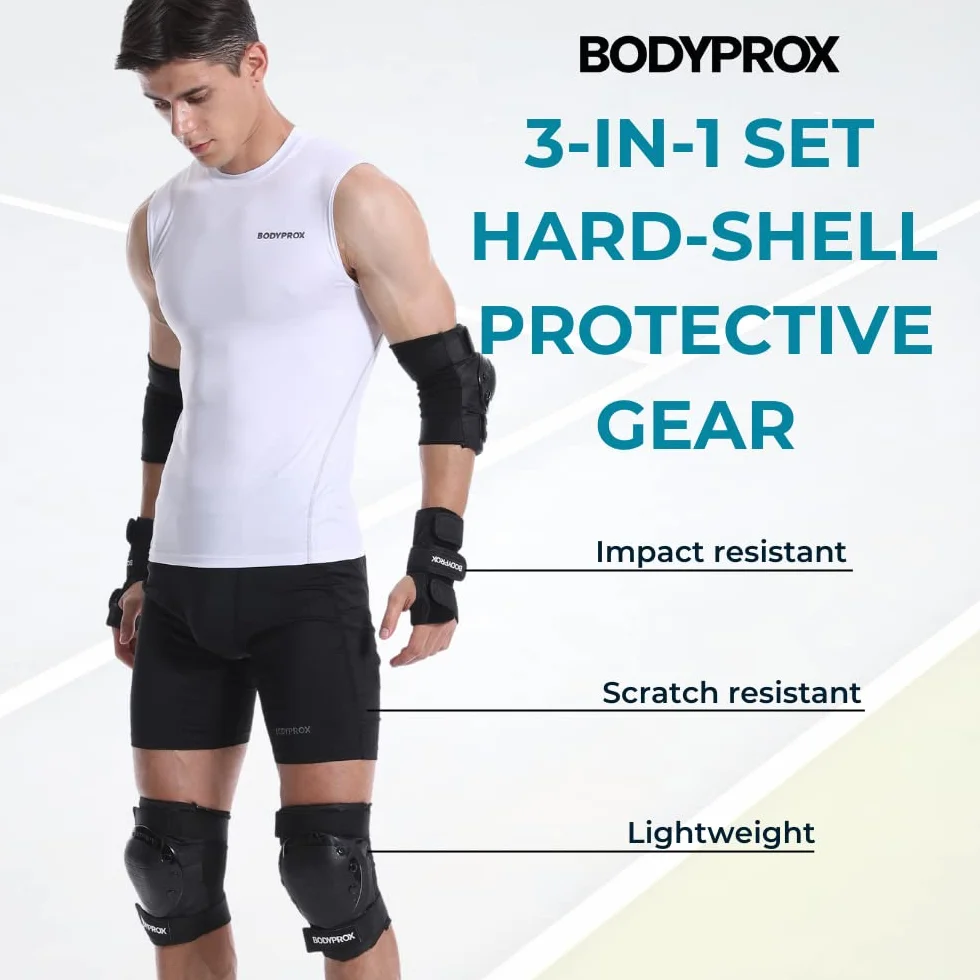 BODYPROX Rodilleras, Coderas y Protectores de muñeca para Patinaje en línea, Skateboarding, Roller Derby, BMX y Patinaje sobre Ruedas.