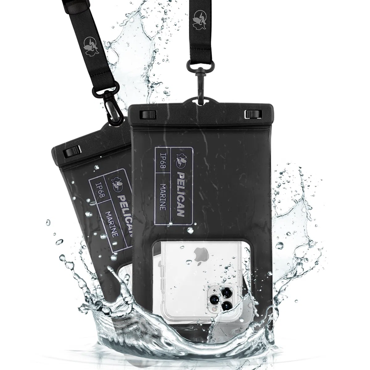 CASE-MATE Pelican Marine - Paquete de 2 Fundas Impermeables IP68 (tamaño XL) - Funda Flotante Impermeable para iPhone 14 Pro MAX / 13 Pro MAX / 12 Pro MAX / 11 / S23 Ultra/Pixel 7 - Negro sigiloso