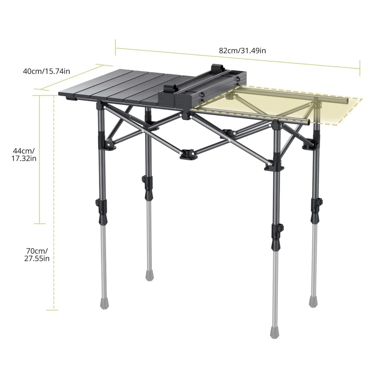 Anbte Mesa Plegable Camping 82 * 40 * 44/70cm, Altura Ajustable Mesa Portátil Aluminio con Red de Almacenamiento,Soporta 45 kg, Estructura en X para Caomping,Jardín, Playa,Barbacoa-Gris