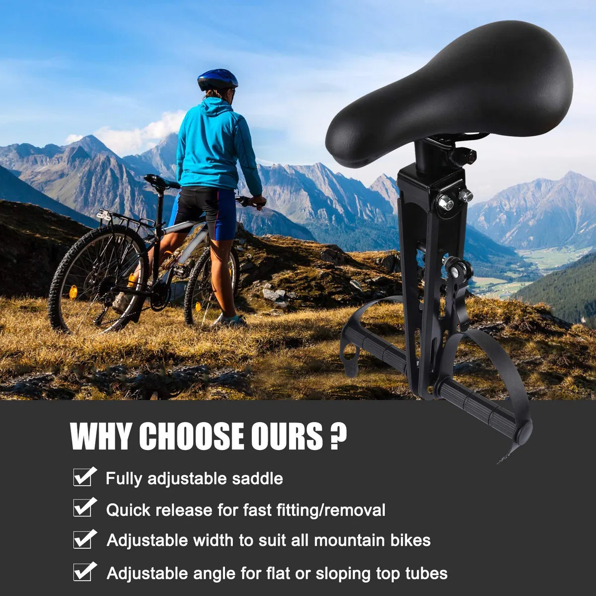 Asiento de Bicicleta para niños para Bicicletas de montaña, Asientos Delanteros Desmontables para niños de 2 a 5 años, Compatible con Todos los Adultos MTB (Asiento y Asa)
