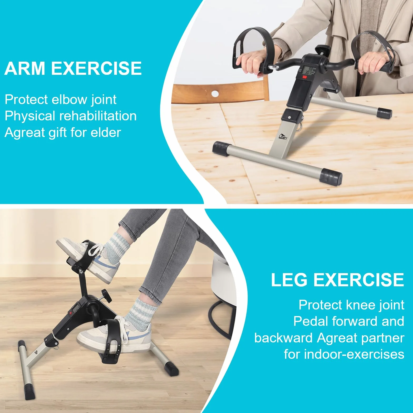 Uten Mini Pedal de Ejercicio Estaticos para Bicicleta de Ejercicio para Brazos y Piernas con Pantalla LCD y Resistencia Ajustable, Ciclo de Resistencia en Interiores Bicicleta de Ejercicio