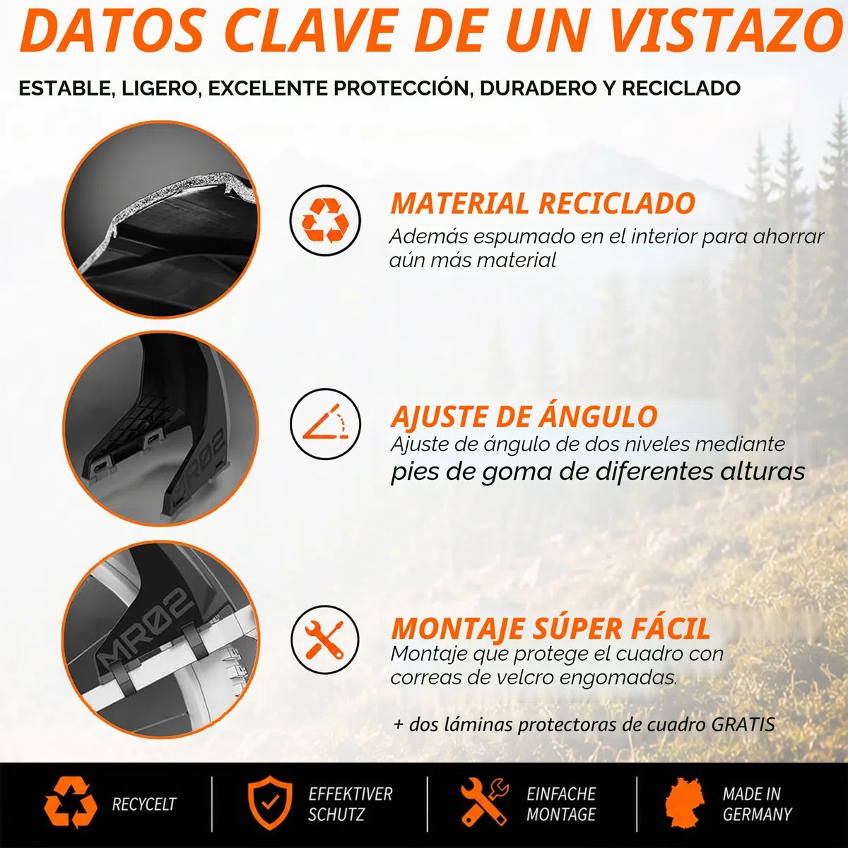 unleazhed Guardabarros para bicicleta de montaña M02 y MR02 | MTB Mudguard | Guardabarros delantero y trasero MTB | Fabricado en Alemania