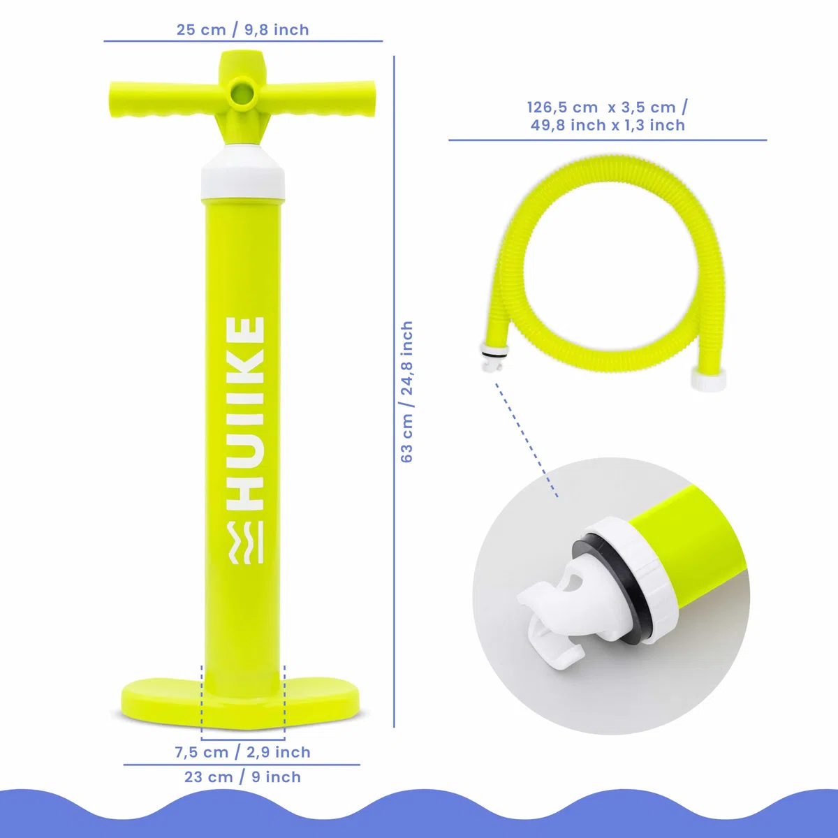 Inflador Paddle Surf Manual de Doble Accion - HUIIKE | Hinchador Paddle Surf de 15 PSI | Inflador Tabla Padel Sup Hinchable | Accesorios para Tabla Paddlesurf Hinchable | Bomba con Manometro