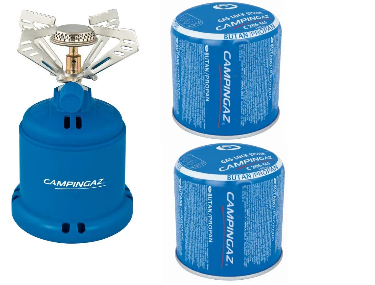 Campingaz Camping 206 S 1,2 kW Hornillo de gas para camping con 2 cartuchos de gas de 190g