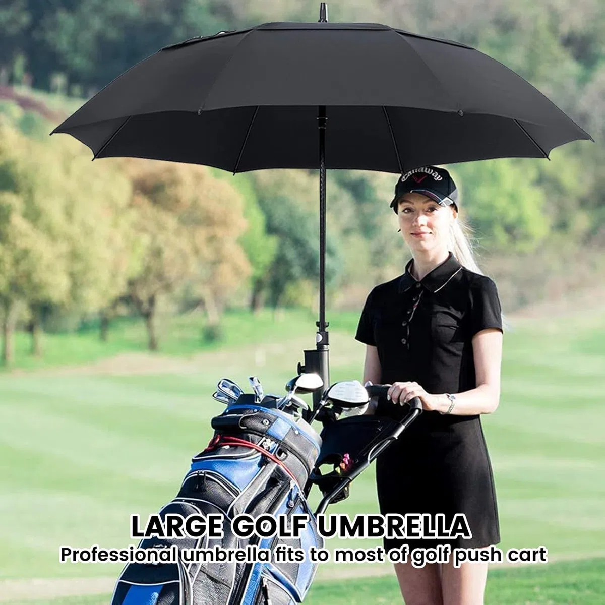 NINEMAX Paraguas de Golf Resistente al Viento 137cm,Extra Grande Paraguas de Golf de Apertura Automática Doble Capota para Viajar,Golf(Azul Marino/Azul Real)