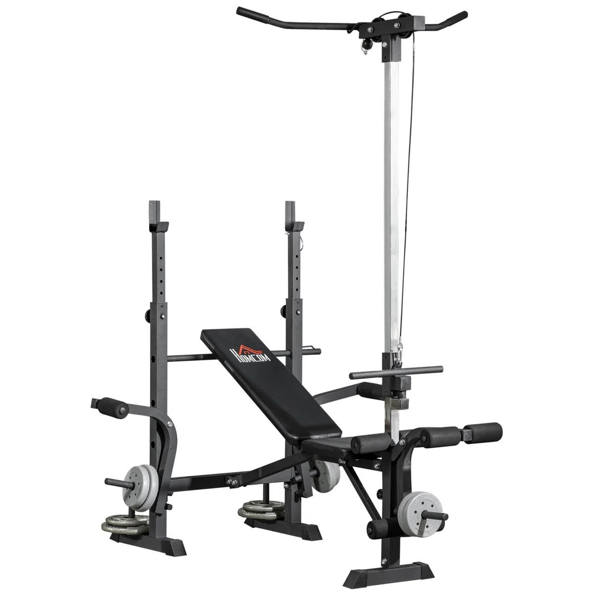 HOMCOM Banco de Musculación Banco de Pesas Multifuncional Ajustable en 6 Niveles para Entrenamiento de Cuerpo Completo en Gimnasio Hogar Carga 150 kg 180x134x200 cm Plata y Negro