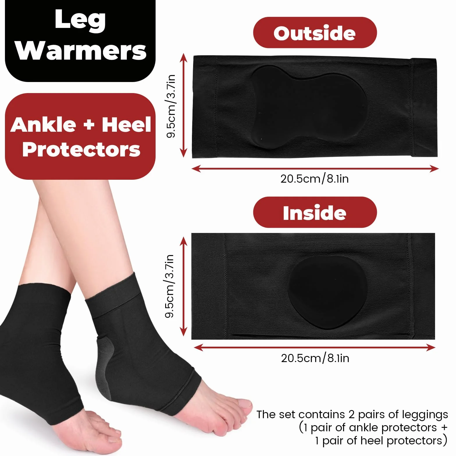 Calcetines protectores de talón con almohadilla de gel, acolchado para tendón de Aquiles, patinaje artístico, 2 pares, negro