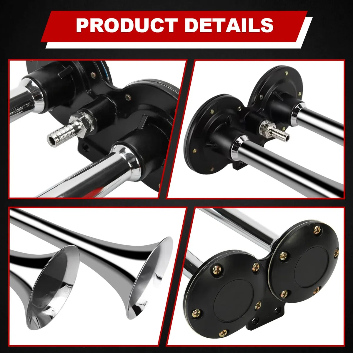 FreeTec Bocina de aire 12V/150dB 290mm Súper Loud Dual Trompeta Air Horn Compressor Kit para coche para moto barco camión tren