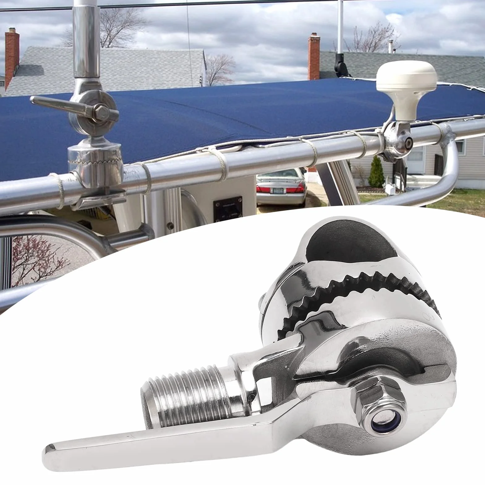Soporte de Antena VHF Marina, Base de Trinquete Ajustable de Acero Iidable para Rieles de 7/8 a 1 Pulgada,Piezas para barcos y yates