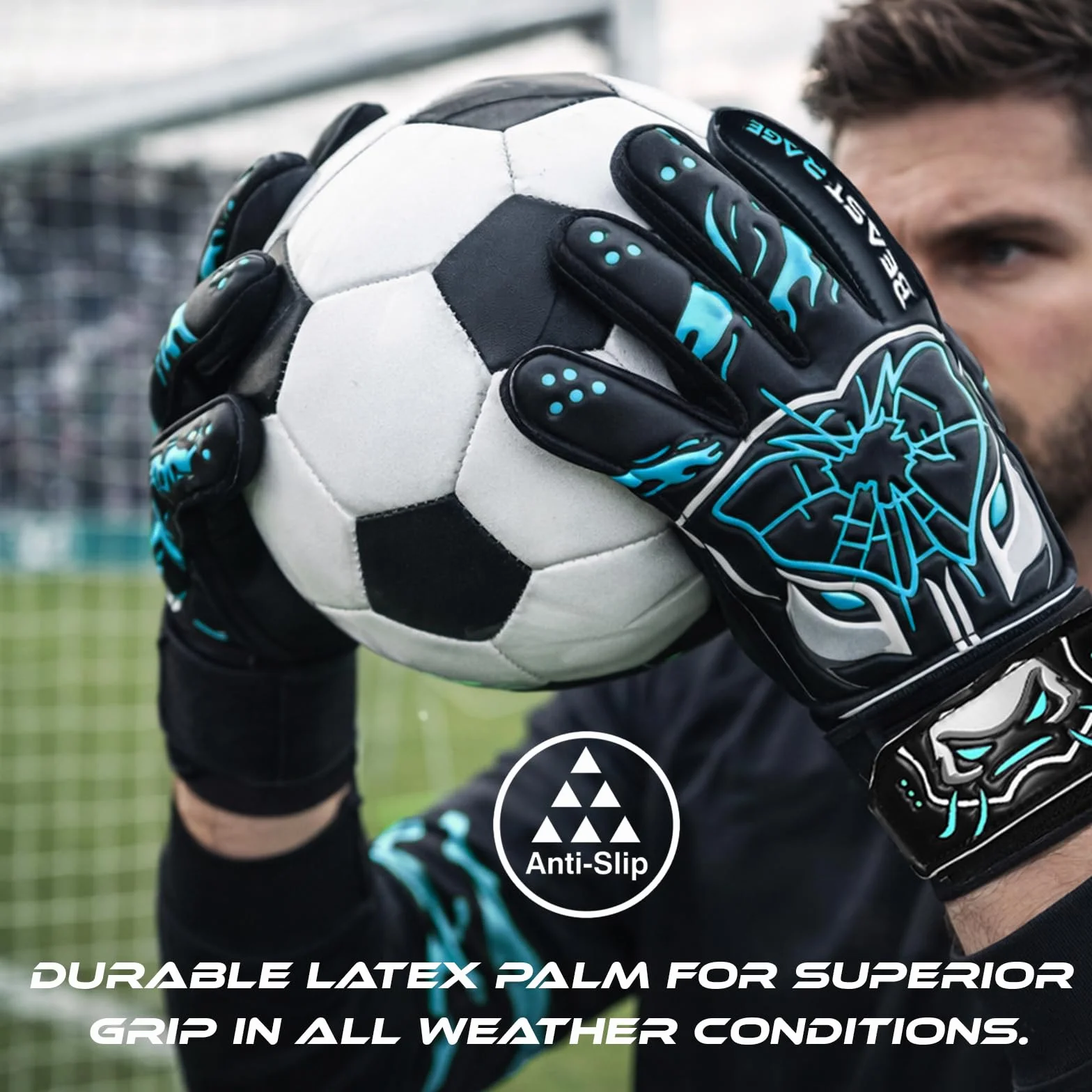 BEAST RAGE Guantes de Portero para niños-látex alemán Antideslizante Premium 3 mm + 4 mm Palma laminada,Retroceso Ligero 3+4 mm,Correa de muñeca Ajustable