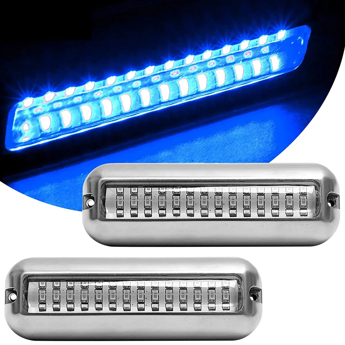 Greluma 2Pcs 42LED luces LED subacuáticas para barcos,pontones marinos Luz submarina para barcos,luces de cubierta para barcos de acero inoxidable IP68 a prueba de agua Luces de pesca de popa LED-Azul