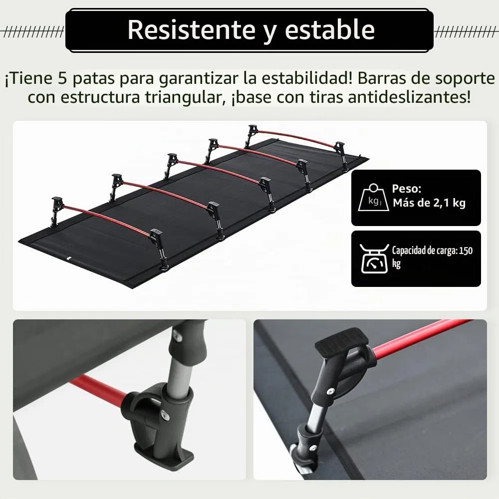 TOMOUNT Cama Plegable Ultraligera con Barras de Aluminio 190 x 70 cm compacta portátil fácil de Construir Resistente Cama de Camping para Tiendas de campaña Senderismo al Aire Libre, Color Negro