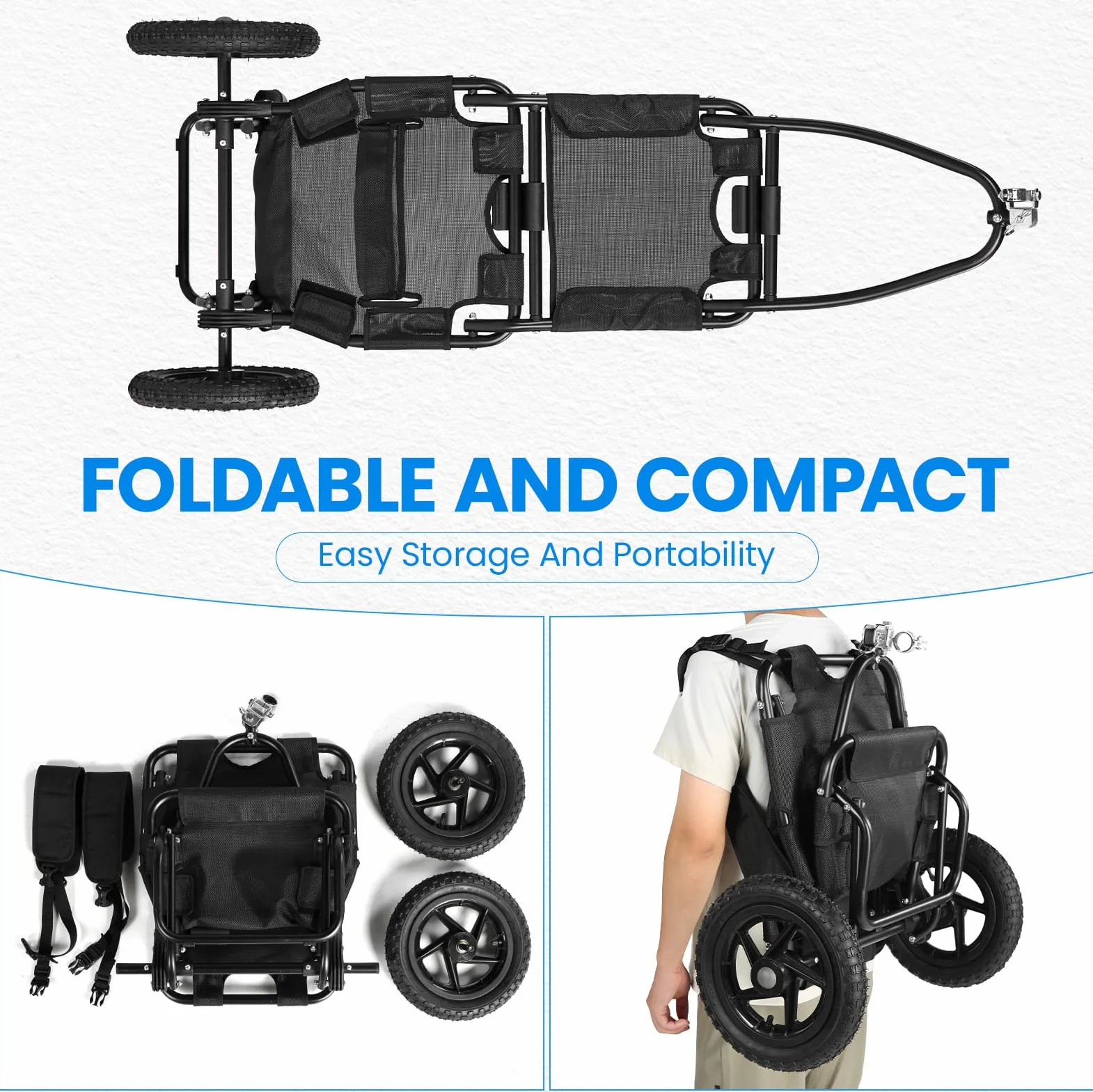 SEPNINE Remolque de Bicicleta, Carro de Mano, Remolque de Carga de Bicicleta, Marco de Acero de aleación, fácilmente Plegable con neumáticos neumáticos neumáticos de 30 cm, Peso de Carga 20 kg