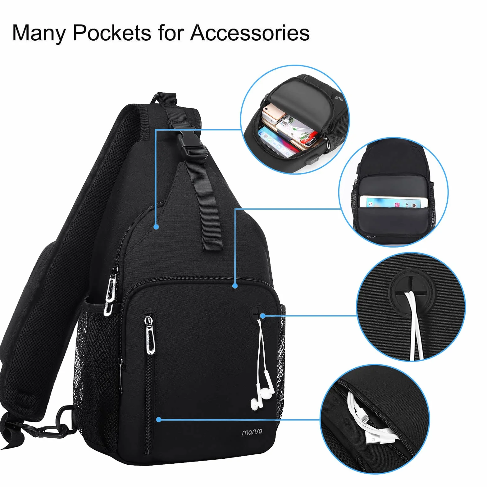 MOSISO Bolsa Mochila Sling Viaje Senderismo Hombro Cruzada Pecho con Puerto Carga USB