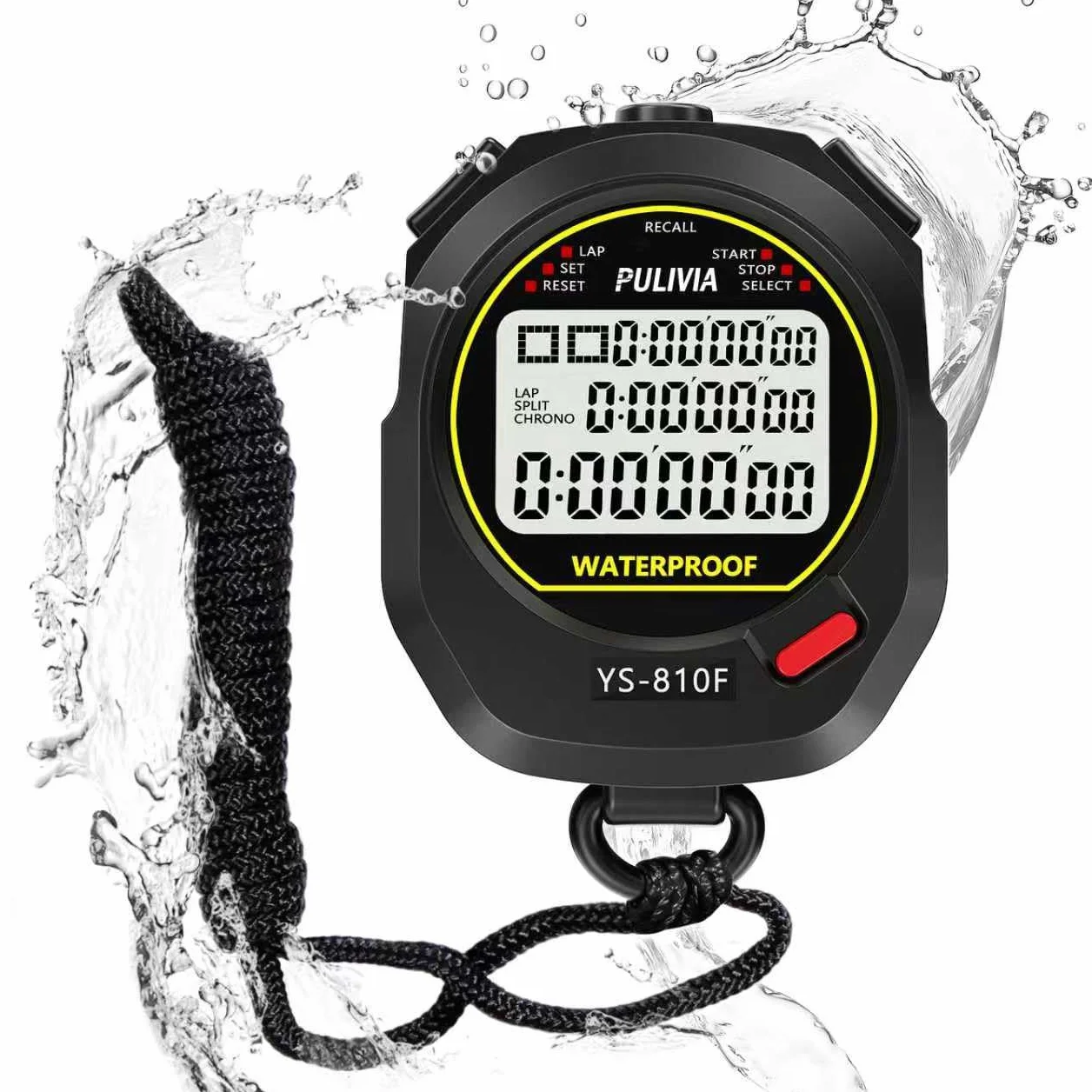 Cronómetro Deportivo Resistente al Agua, 10 Vueltas/Fracciones Temporizador Cuenta Regresiva, Alarma y Calendario, Pantalla Grande, Ideal para Entrenadores, Natación, Entrenamiento Deportivo