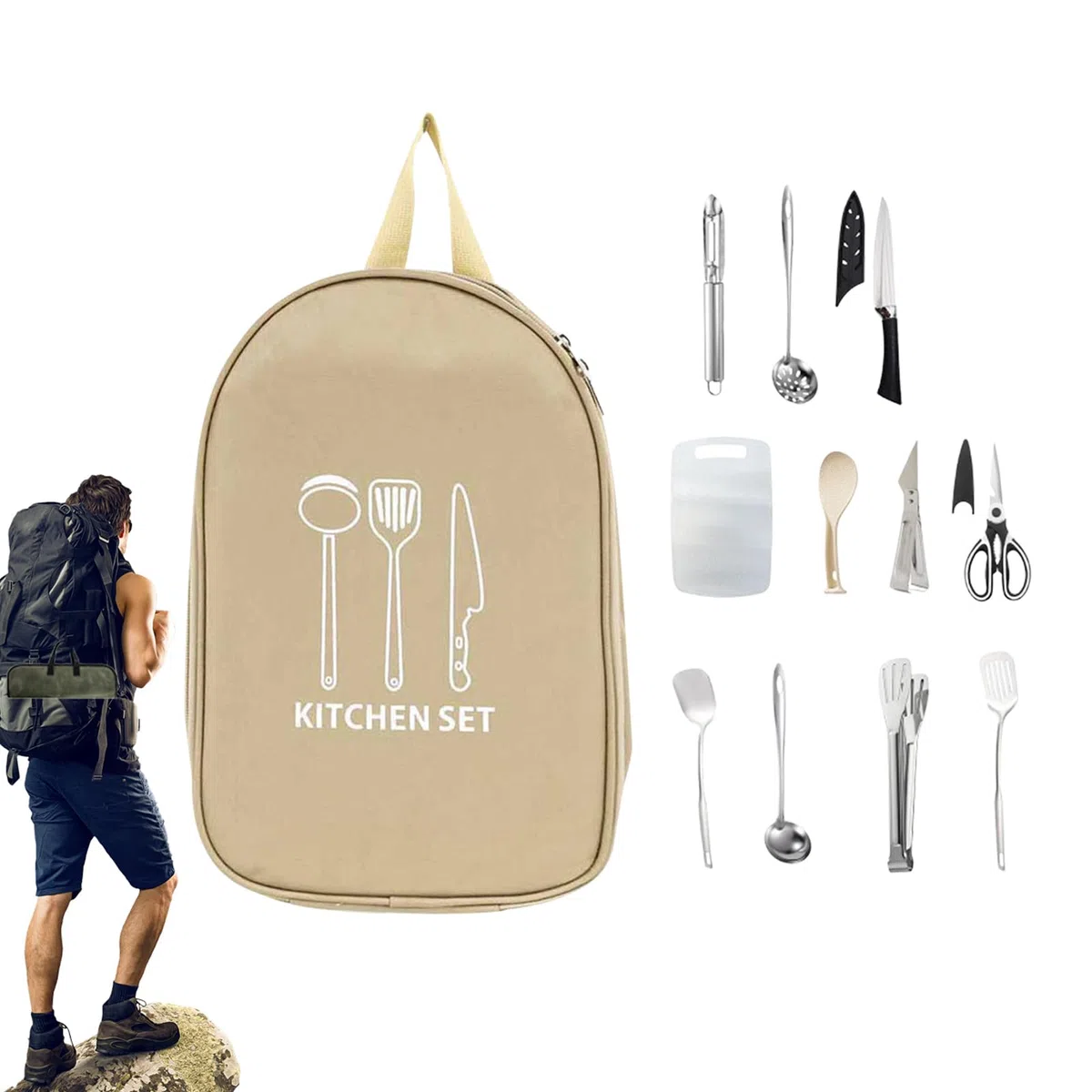 Juego de Utensilios de Cocina para Camping | Equipo de Menaje para Cocina de Camping - Equipo Portátil Unisex para Senderismo, Barbacoa y Picnic