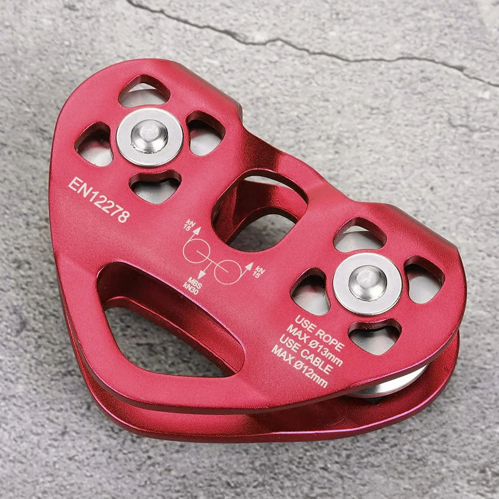 Carro de Cable de Rescate con Tirolina de Doble Polea 30KN, para Cuerda de 13 Mm, Acero Inoxidable con Aluminio de Aviación, para Exploración Al Aire Libre, Montañismo