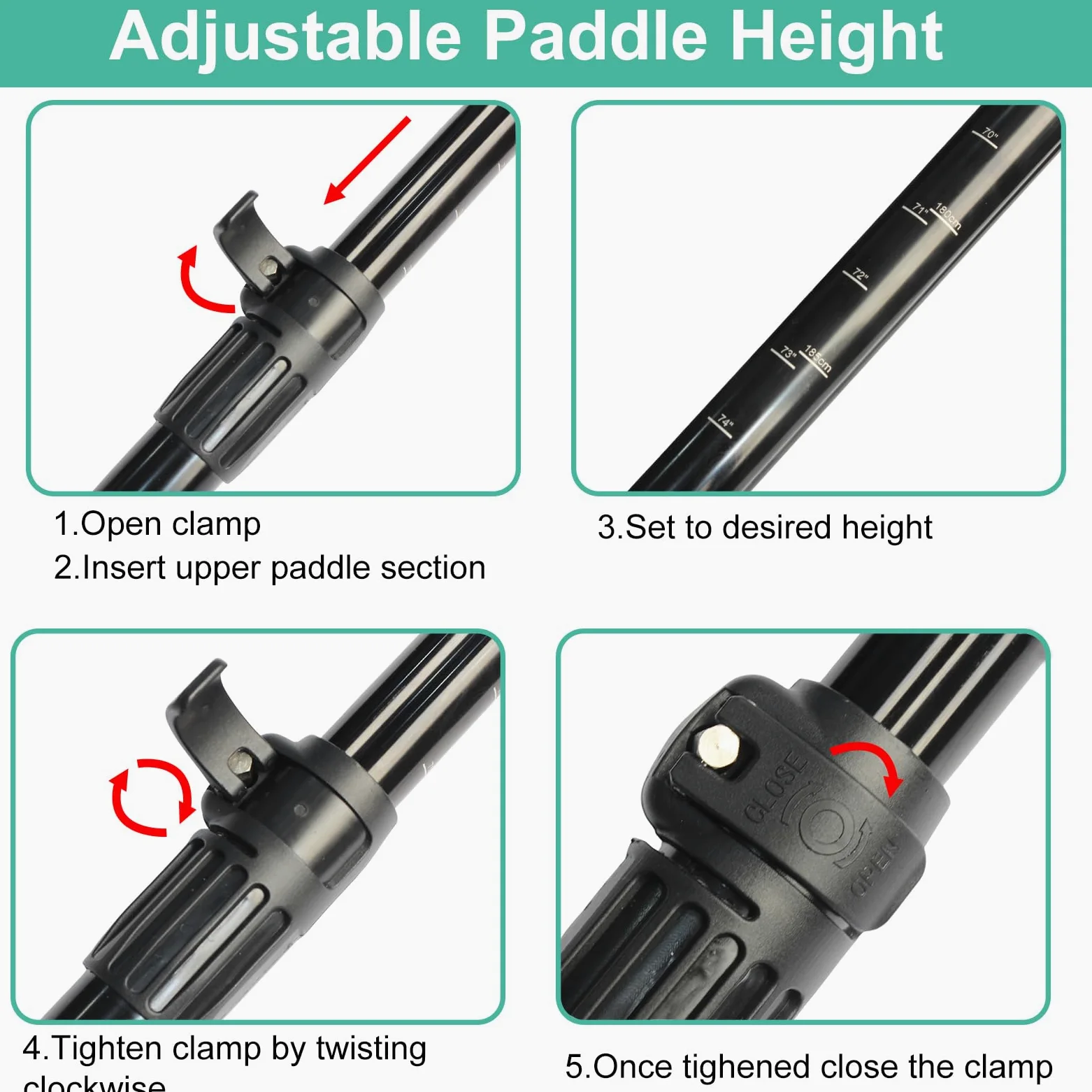 BeGrit Remo Paddle Surf 2 en 1 Remo Kayak Aluminio 4 Piezas Remo Doble Paddle Surf Ajustable Pala Sup Desmontable Set Accesorios Pala Padel Surf para Canoa Board Hinchable