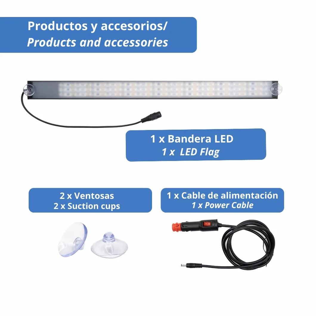 Bandera LED DE Blanco + ESPAÑA -12-24V