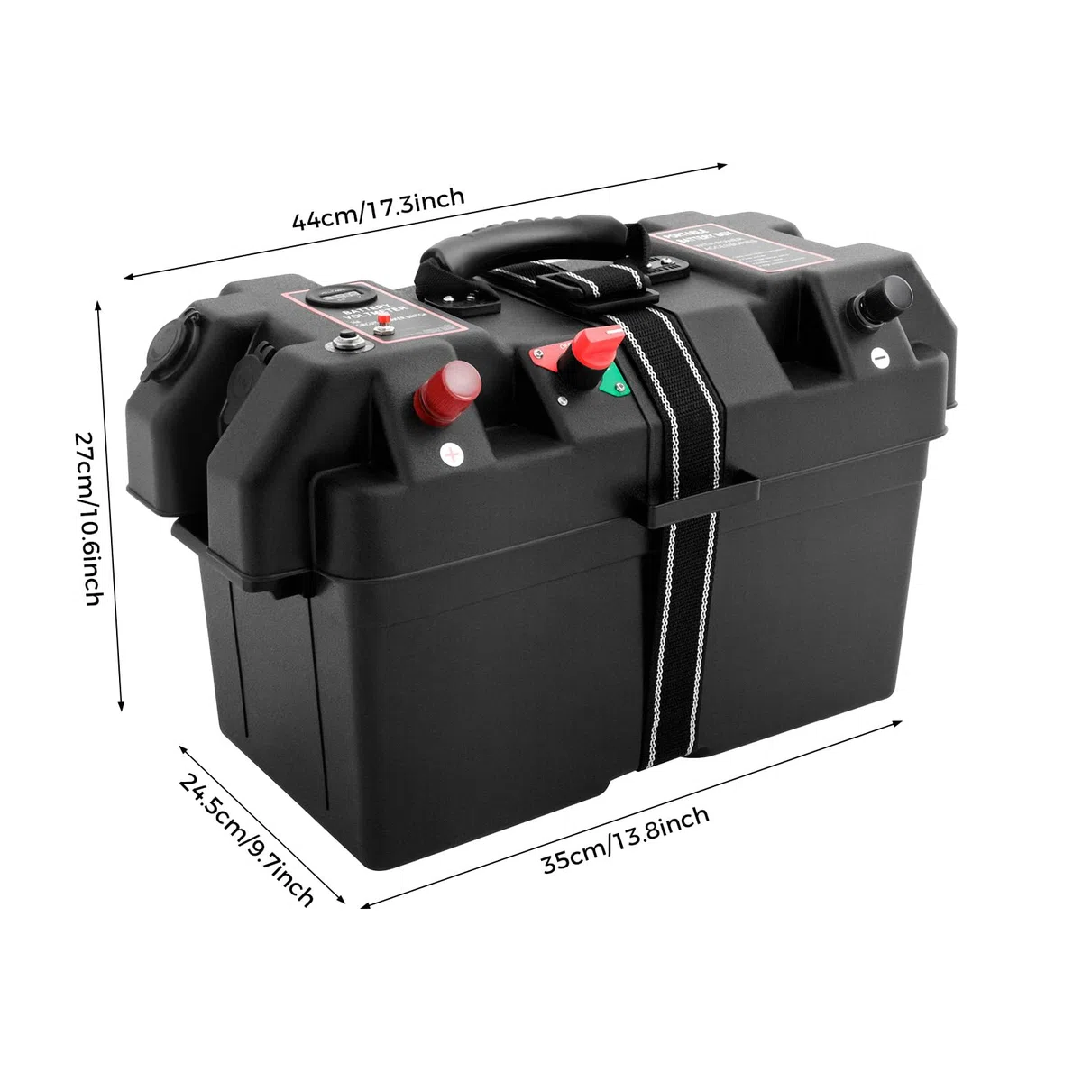 Caja de batería multifunción marina con doble puerto USB, caja de almacenamiento de batería portátil, equipada con protección contra sobrecarga de corriente para barcos y caravanas
