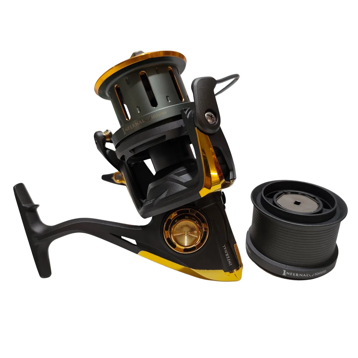 Carrete Infernal 10000 – Carrete Surfcasting de Mar | Freno de Carbono 16 kg | 7+1 BB INOX | Ratio 4.6:1 | Worm Shaft | Bobina Aluminio + Extra Grafito | Anti-Reverse