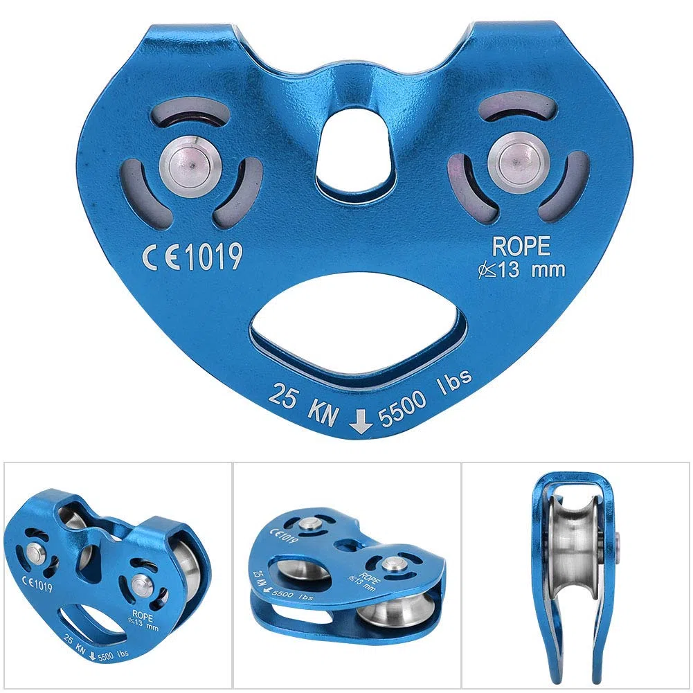 MAGT Polea de Escalada 30KN Polea Doble Zip Line Rescue Cable Trolley Equipo para Escalada en Roca Al Aire Libre Polea Escalada Polea Doble(Color : Azul)