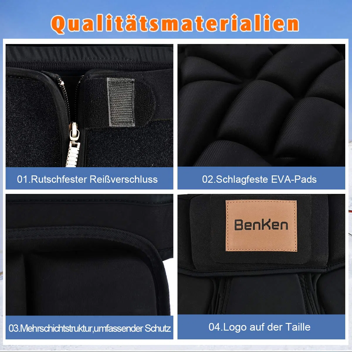 BenKen - Pantalones Cortos de esquí y Nieve, Protectores Acolchados Eva, protección 3D para Caderas, Culo y cóccix, Unisex, Transpirable, Resistente a los Golpes