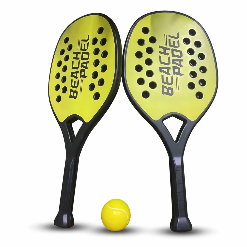 Juego de 2 palas de playa Padel Beach Tennis con pelota suave. Juego de palas de madera para el mar, playa, piscina, mar, jardín, raquetas de playa resistentes al agua