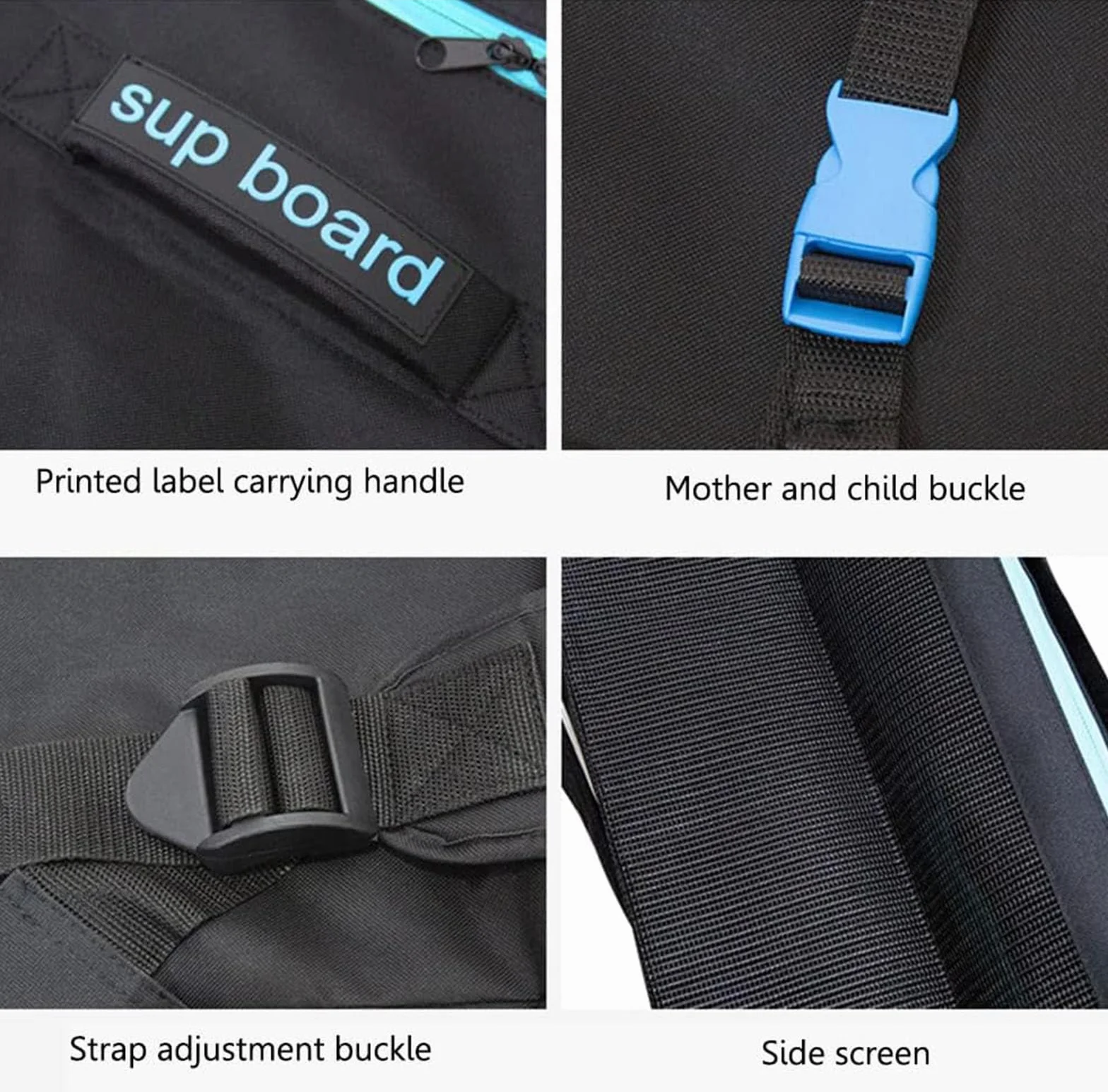 Mochila para Tabla de Paddle Surf 105L Tela Oxford Impermeable Gran Capacidad Negro