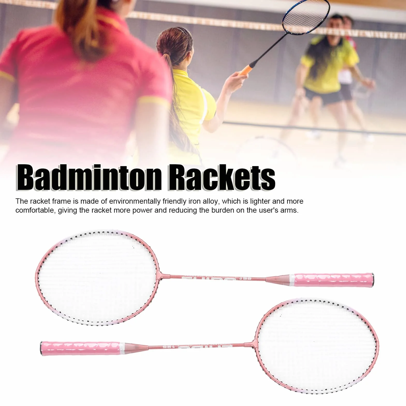 Raqueta de Bádminton Profesional de Aleación de Hierro Rosa para 2 Jugadores con Bolsa de Transporte