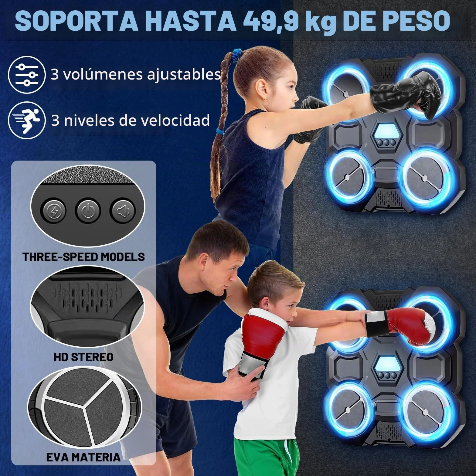 xinrongda Máquina De Boxeo Musical con Guantes De Boxeo, Boxeo Pared con Musica Entrenamiento En Casa Inteligente con Iluminación Led, Luces Al Ritmo De La Música Apto Adultos y Jovenes