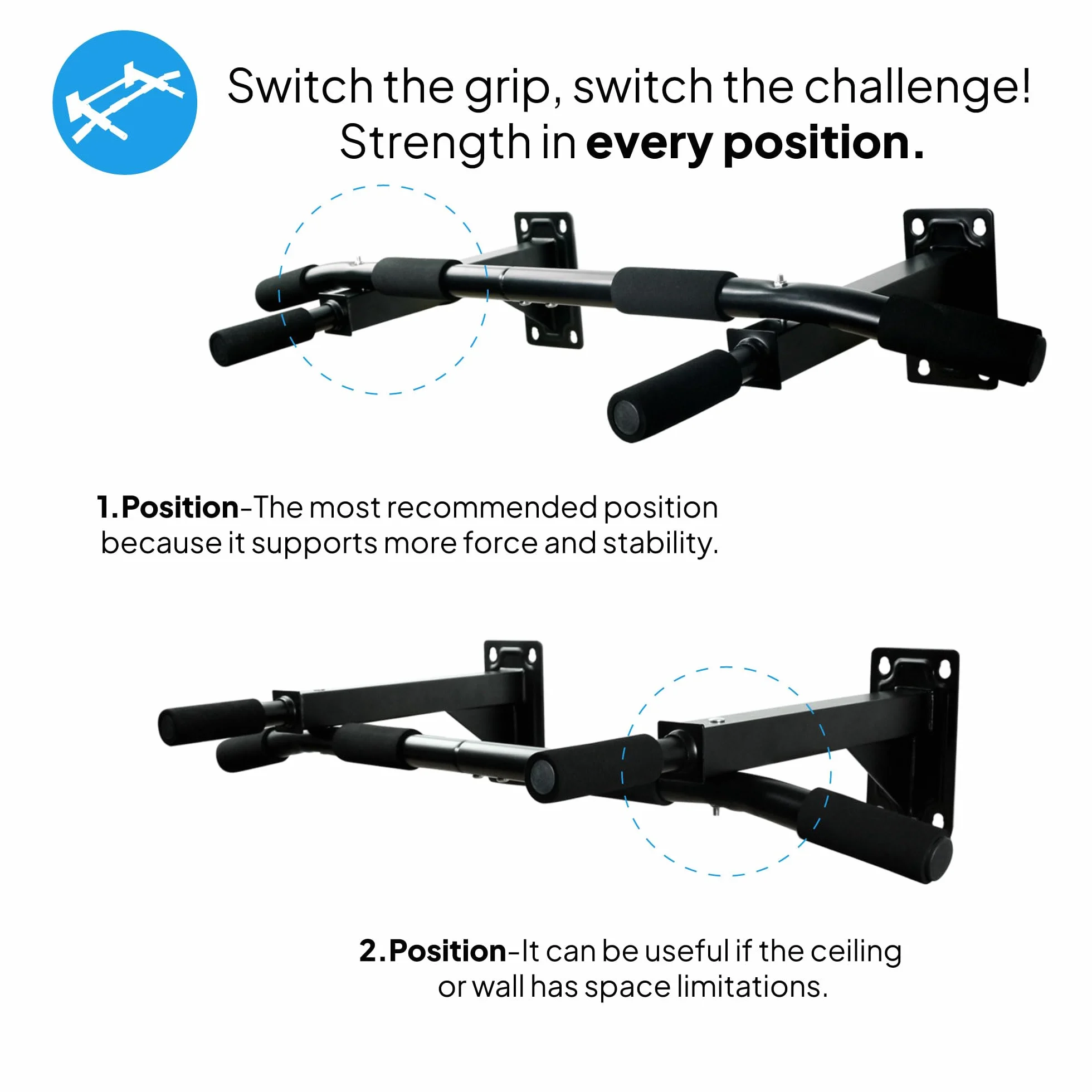 OcioDual Barra de Dominadas de Pared Elevación Pull Up Flexiones Dorsales Hasta 200Kg Gym Gimnasio para Hogar Casa Fija