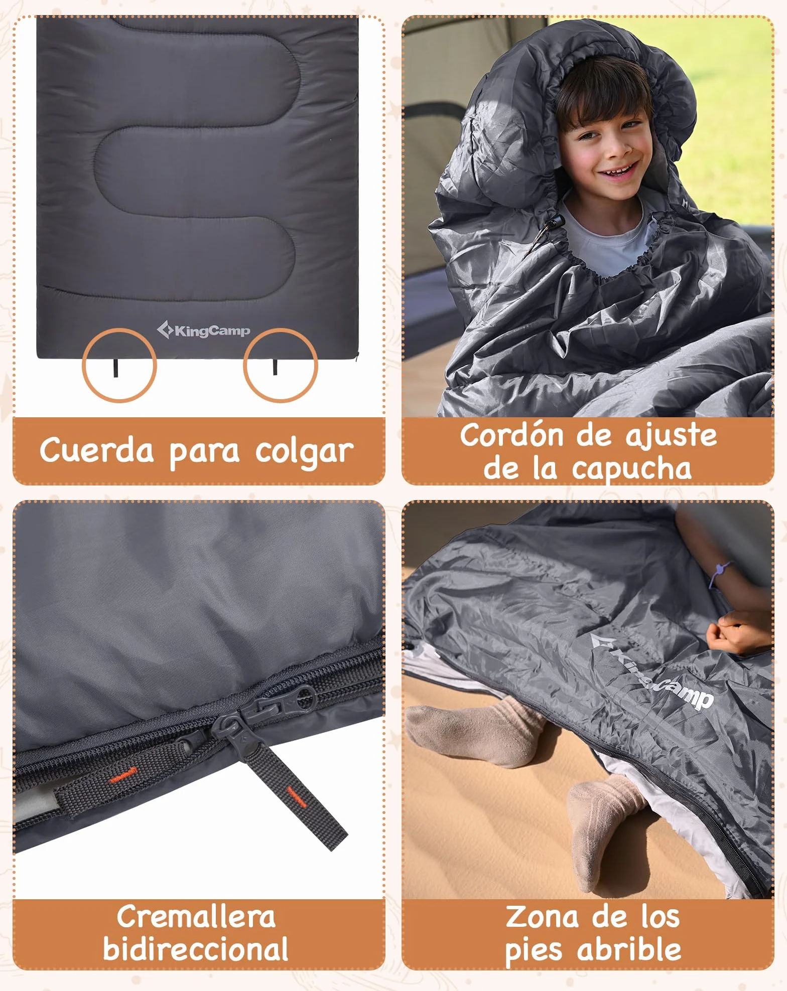 KingCamp Saco de Dormir Oasis 3-4 Estaciones Impermeable y Ligero para Camping (Niños y Adultos) - Conectable Izquierda/Derecha para Saco Doble, Ideal para Viajes y Actividades al Aire Libre