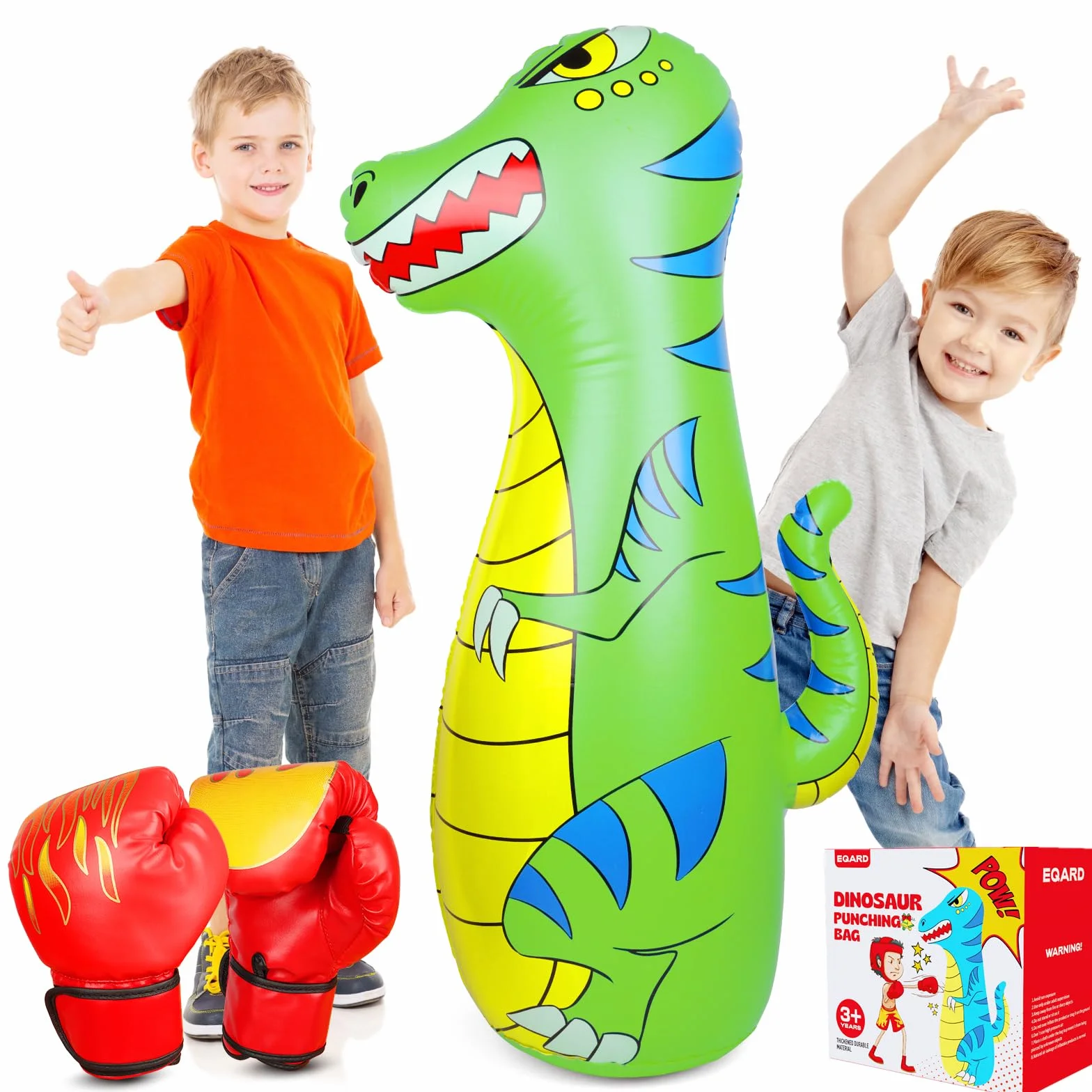 Saco de Boxeo Niños 120cm Hinchable Dinosaurio Bolsa Boxeo con Guantes Regalo 3-9 Años