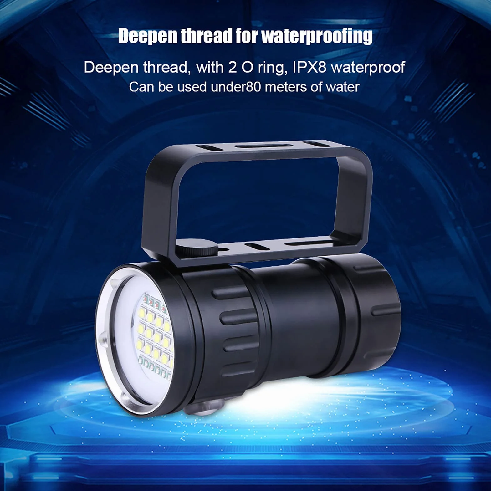 Linterna subacuática OKJHFD IPX8,Linterna de buceo , linterna profesional portátil de 18000lm 500M, lámpara impermeable superbrillante para campamento al aire libre