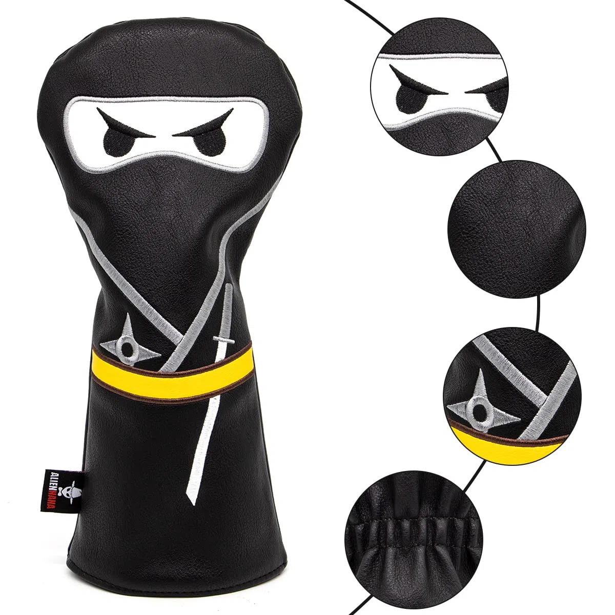 Funda para Cabeza de Palo de Golf, 3 Fundas de Madera con diseño Ninja con Cierre magnético, Elegante Bordado de Cuero de Primera Calidad, para Conductor de Fairway, Hoja híbrida, mazo de Putter,