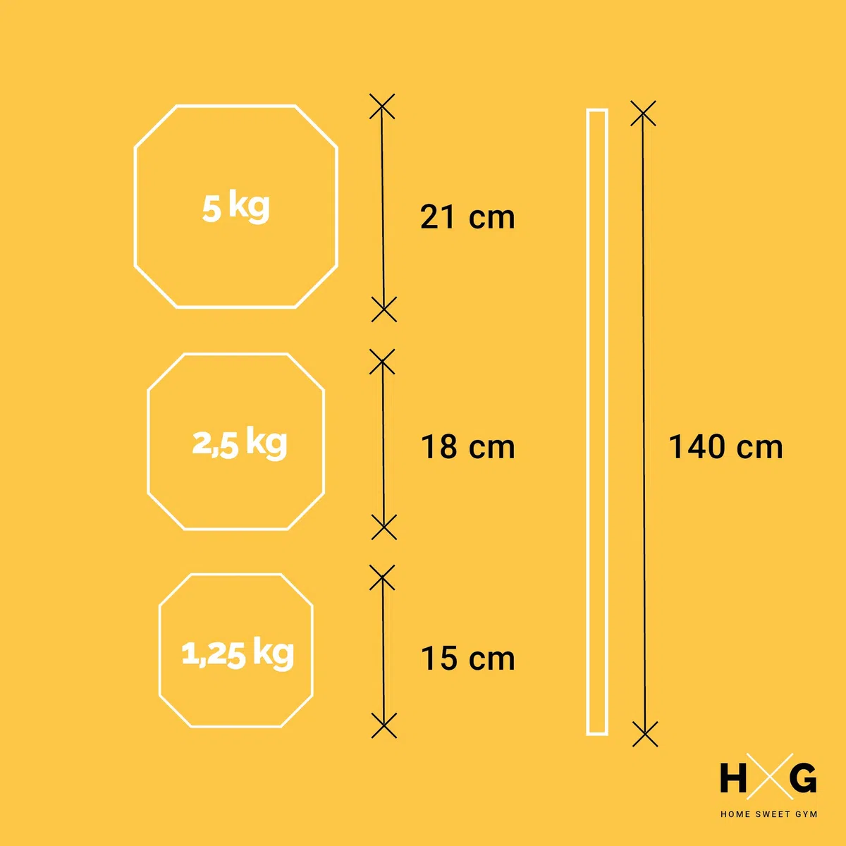 HxG. Juego Body Pump, Juego con Discos y Barra combinables hasta 17,5 kg, Ideal para la práctica de Ejercicios de Crosstraining o musculación y finess. Tu casa es tu Gimnasio.